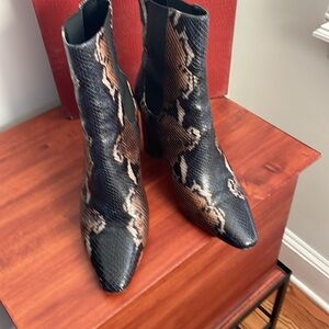 Donald J. Pliner Black and Brown Snake-Print Ankle Booties